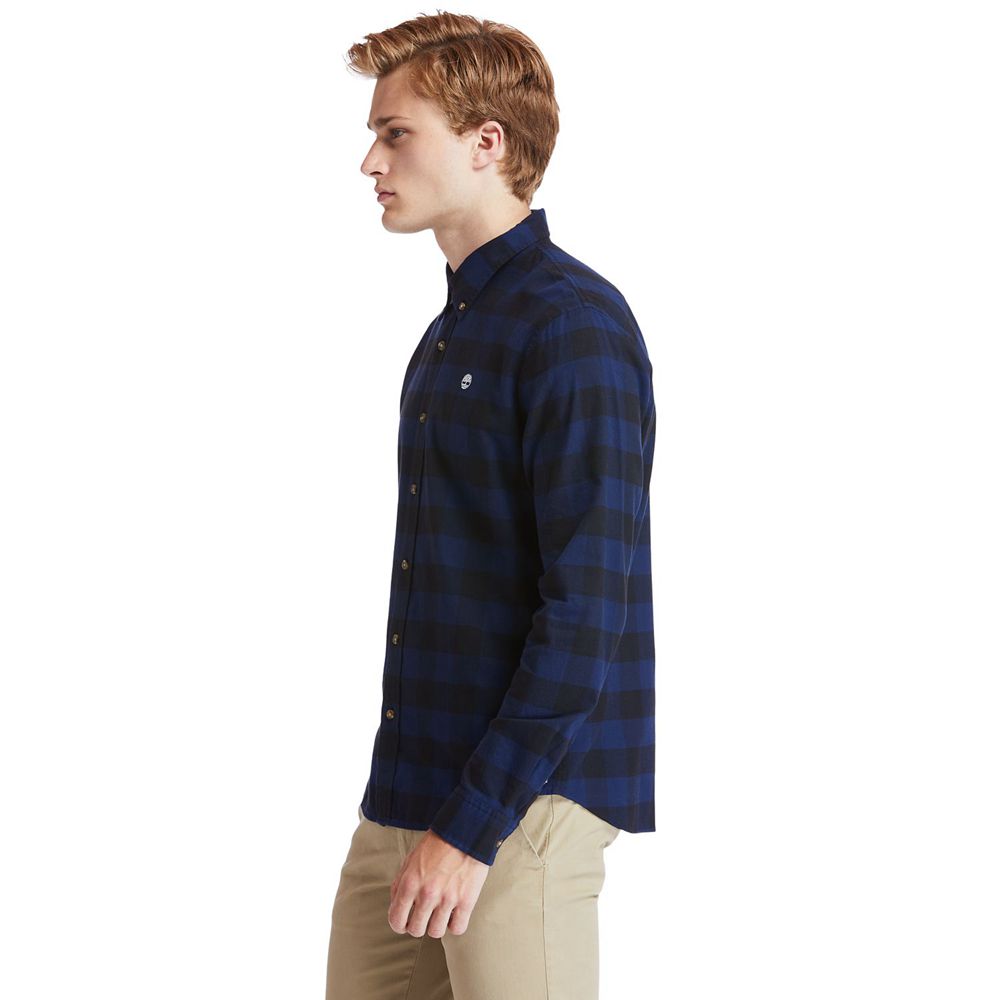 Timberland Πουκαμισα Ανδρικα Σκουρο Μπλε - Mascoma River Slim-Fit Long-Sleeve Check - Greece 1492067